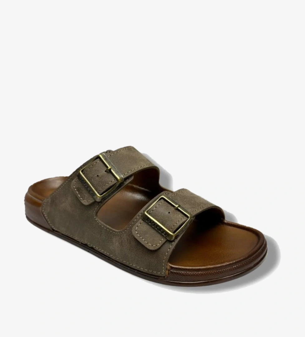 54201-26 Deri Çift Bant Anatomik Erkek Terlik