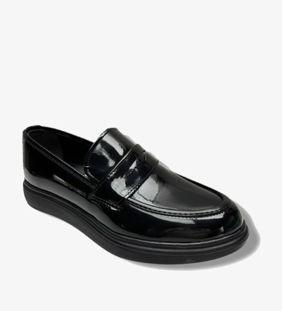 Rasgo Rasgo Siyah 4346-26 Rugan Deri Fiyonklu Anatomik Erkek Çocuk Ayakkabı 37-40 Casual Ayakkabı | Flo Siyah - 1. görsel