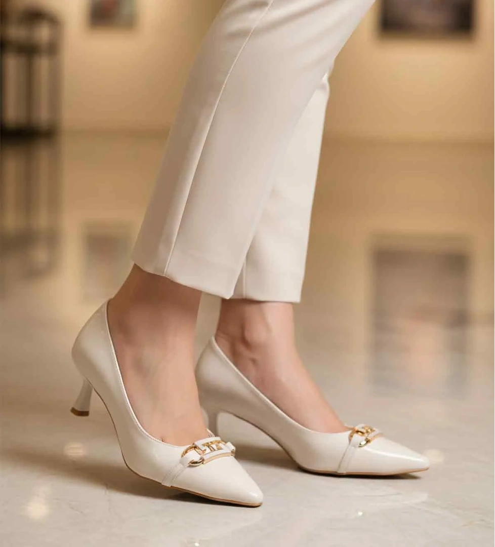 Ayakmod Ayakmod 695029 Z Beyaz Kadın Kadın Tokalı Stiletto Kadın Topuklu Ayakkabı Flo'da! Beyaz - 1. görsel