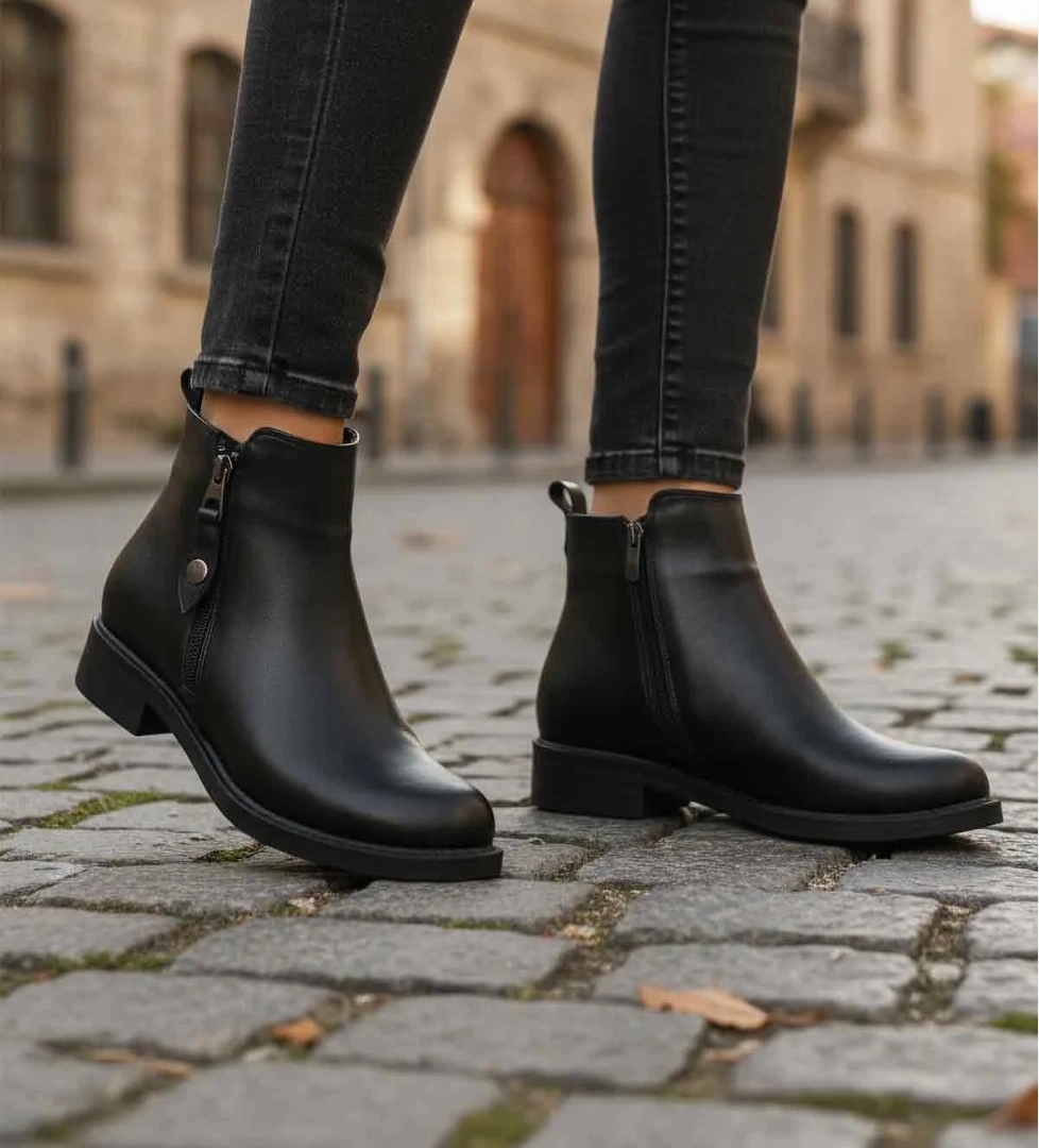 Ayakmod Ayakmod 224581 Z Soğuğa Dirençli Polarlı Fermuarlı Siyah Cilt Kadın Bot Flo'da! Siyah - 1. görsel