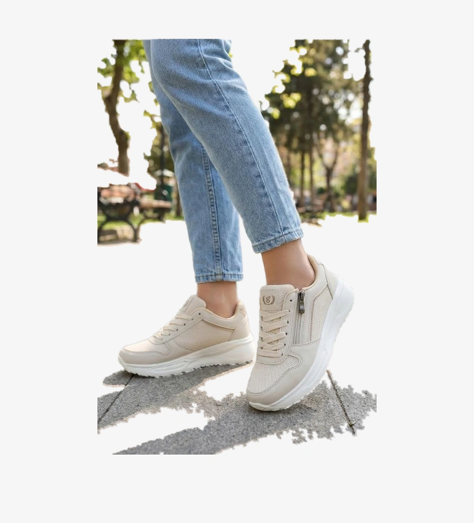 Fort Fort Bej 0605 Sea Rahat Fermuarlı Bağçıklı Kalın Taban Kadın Spor Ayakkabı Flo'da! Bej - 1. görsel