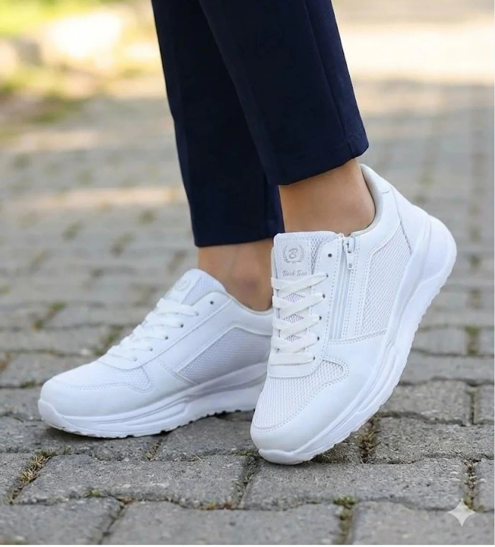 Fort Fort Beyaz 0605 Sea Rahat Fermuarlı Bağçıklı Kalın Taban Kadın Spor Ayakkabı Flo'da! Beyaz - 1. görsel