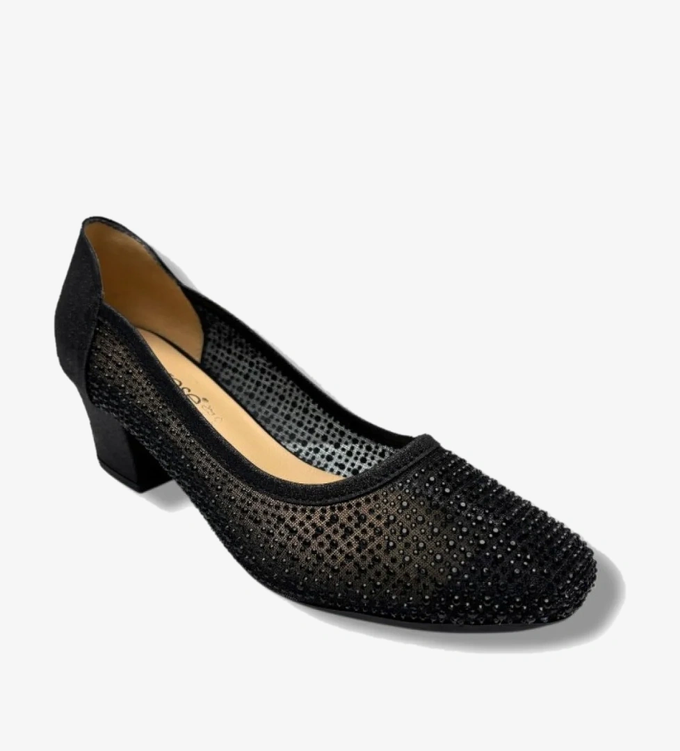 Nur Rose Nur Rose Siyah 86005-26 Fileli Boncuk Taşli Kalın Topuk Kadın Ayakkabı Flo'da! Siyah - 1. görsel