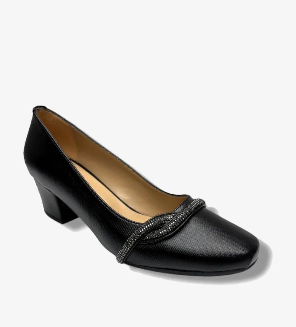 Nur Rose Nur Rose Siyah 8696-26 Parlak Baskı Deri Şerit Taşli Kalın Topuk Kadın Ayakkabı 38-42 Flo'da! Siyah - 1. görsel