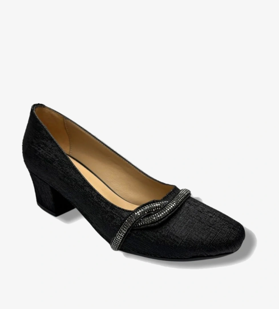 Nur Rose Nur Rose Siyah 8696-26 Çizgili Baskı Deri Şerit Taşli Kalın Topuk Kadın Ayakkabı Flo'da! Siyah - 1. görsel