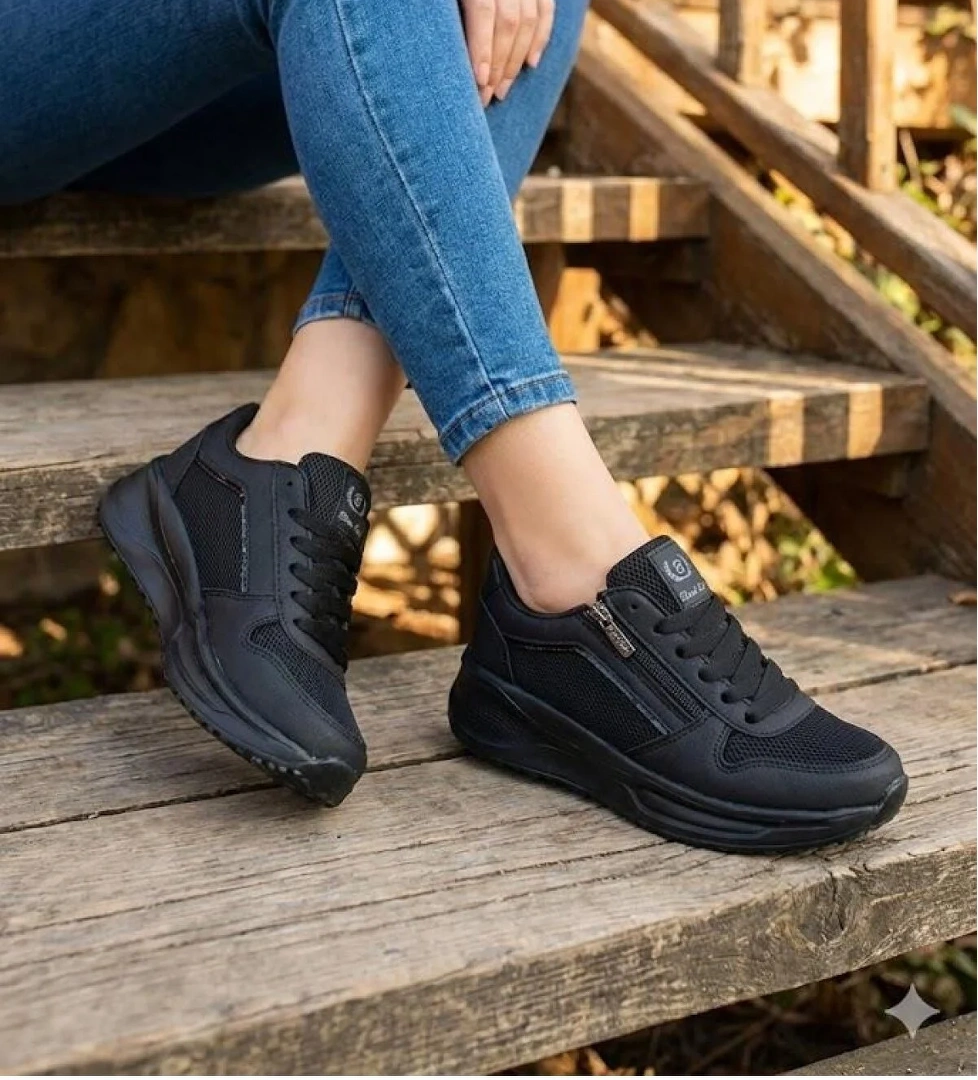 Fort Fort Siyah 0605 Sea Rahat Fermuarlı Bağçıklı Kalın Taban Kadın Spor Ayakkabı Flo'da! Siyah - 1. görsel