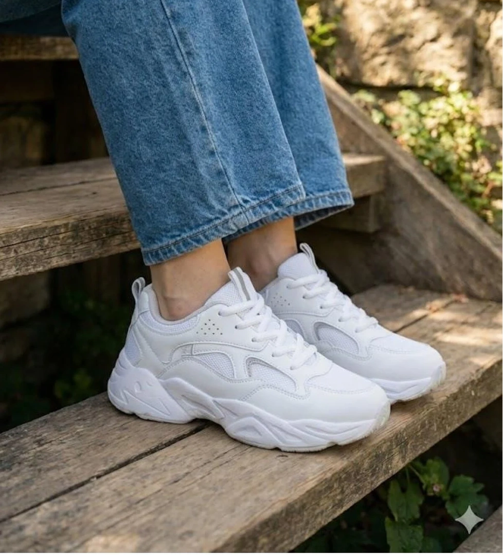 Fort Fort Beyaz 2107 LMB Rahat Hafif Kalın Taban Sneaker Kadın Spor Ayakkabı Flo'da! Beyaz - 1. görsel