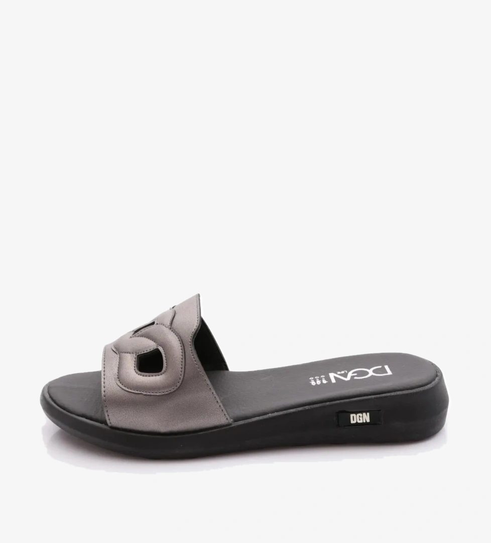 Dgn Dgn Gümüş 1391-22Y Kadin Zincir İşlemeli Kalin Bant Terlik Flo'da! Gümüş - 1. görsel