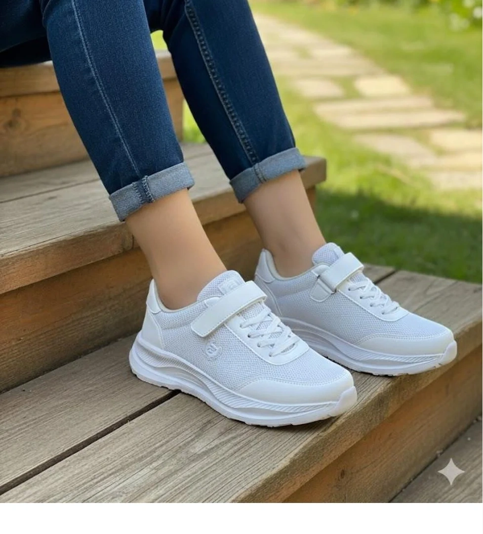 Fort 0621 Sea Rahat Hafif Lastik Bağçıklı cırtlı Kalın Taban Kadın Spor Ayakkabı