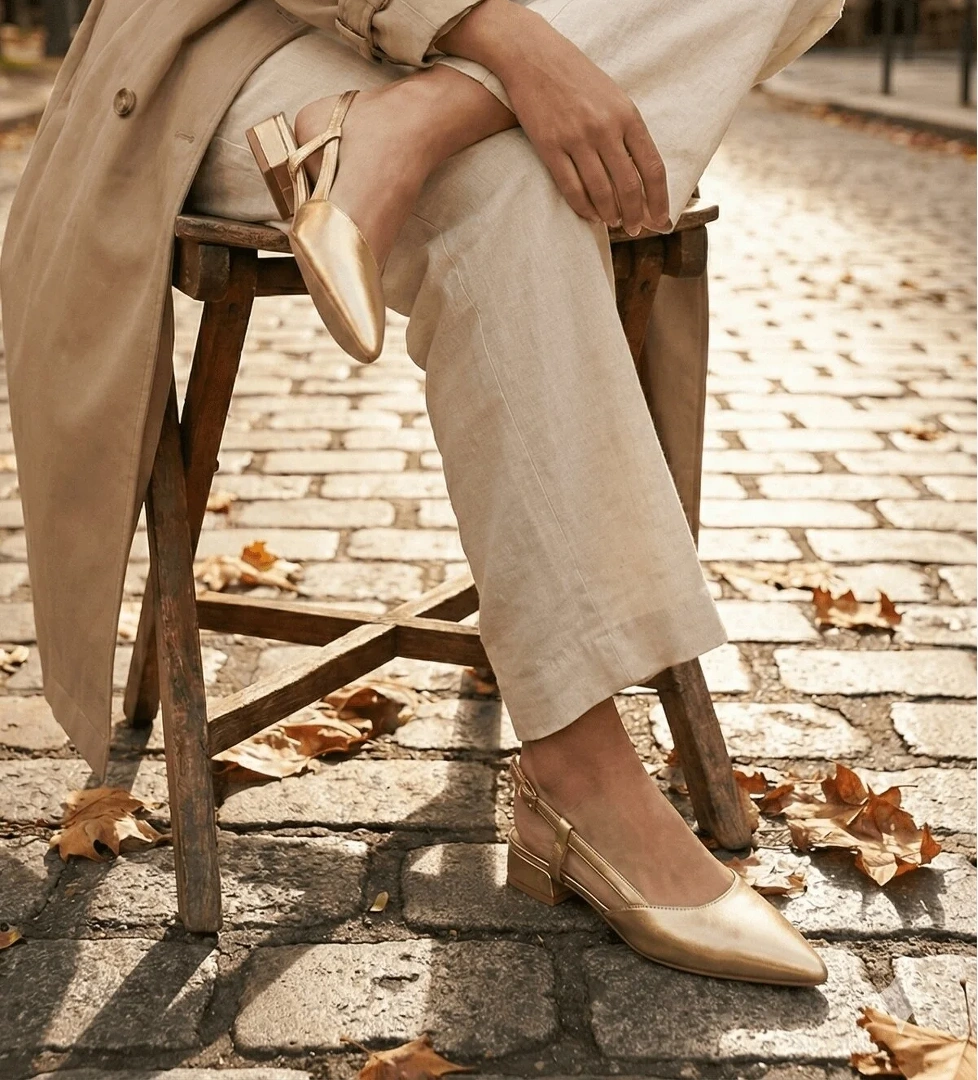 Divolya Divolya Altın Felina Gold Kırışık ( 3 cm Topuklu ) Sivri Burun Topuklu Ayakkabı Flo'da! Altın - 1. görsel