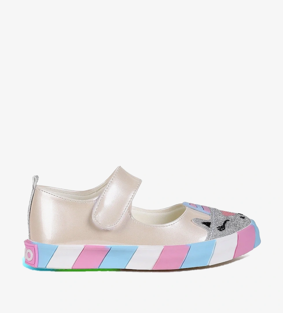 Kiko Kids Beyaz Kiko Kids Gilan Cirtli Işıklı Kız Çocuk Babet Ayakkabı