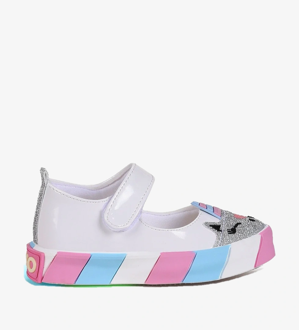 Kiko Kids Beyaz Kiko Kids Gilan Cirtli Işıklı Kız Bebek Babet Ayakkabı