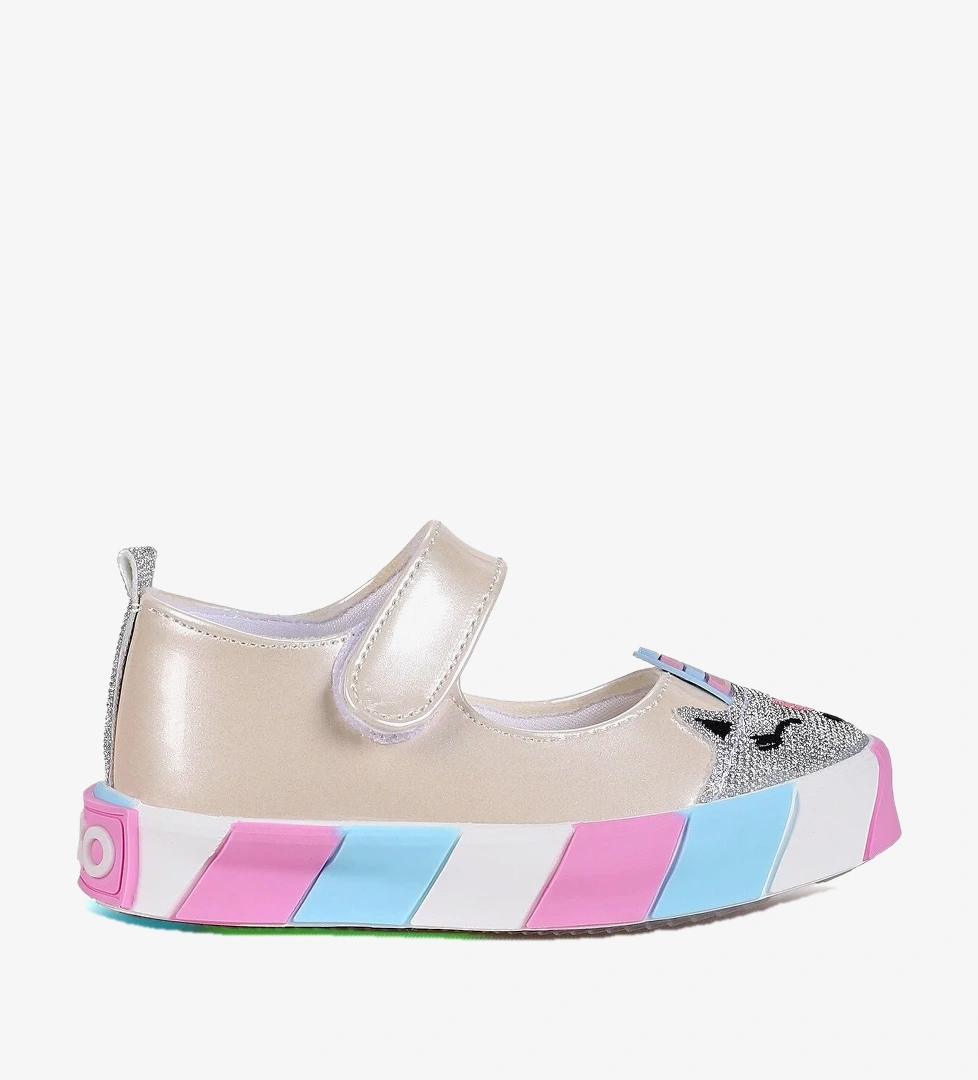 Kiko Kids Beyaz Kiko Kids Gilan Cirtli Işıklı Kız Bebek Babet Ayakkabı