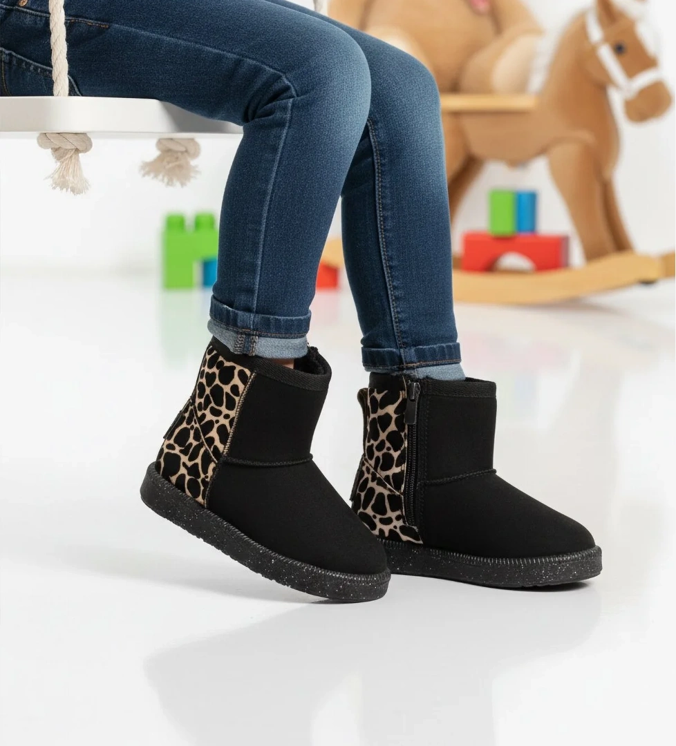 Ayakmod Siyah Leopar İçi Kürklü Soğuğa Dirençli Kız Çocuk Bot 1212 P