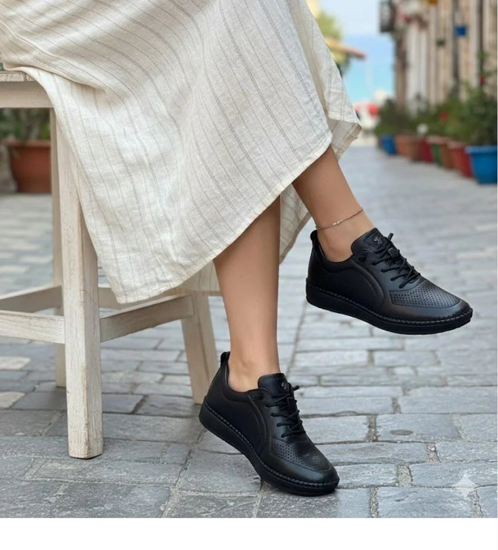 Pepita Z094 Esnek Yumuşak Lastik Bağcıklı Hakiki Deri Kadın Ayakkabı