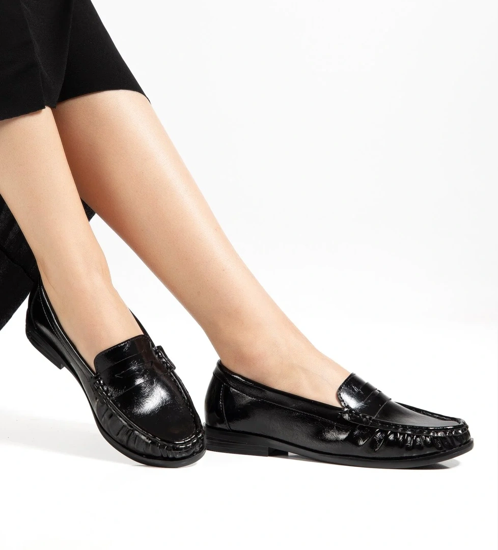 Tonny Black Kadın Siyah Termo Kaymaz Taban Loafer Oxford Kadın Ayakkabı