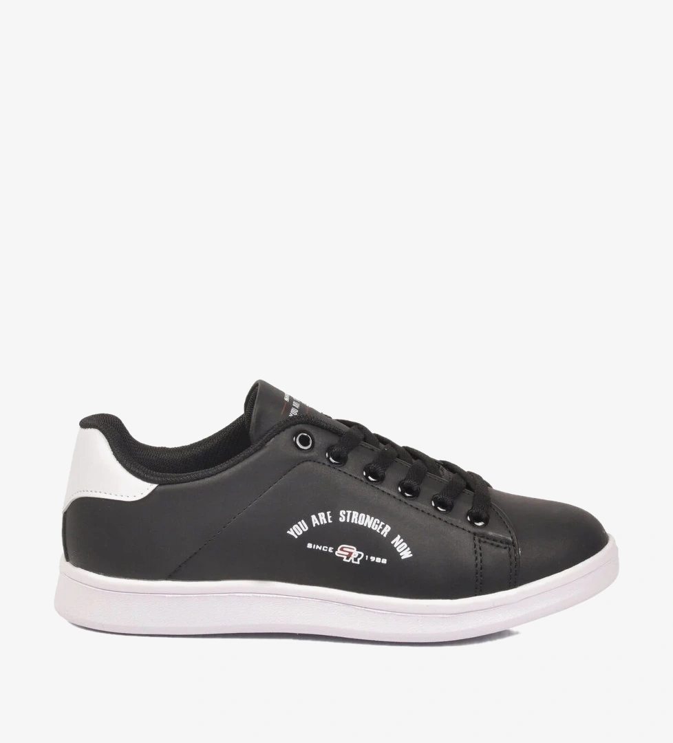 Walkway Siyah Beyaz Cilt Bağcıklı Hafif Unisex Spor Ayakkabı Bst-1002 G