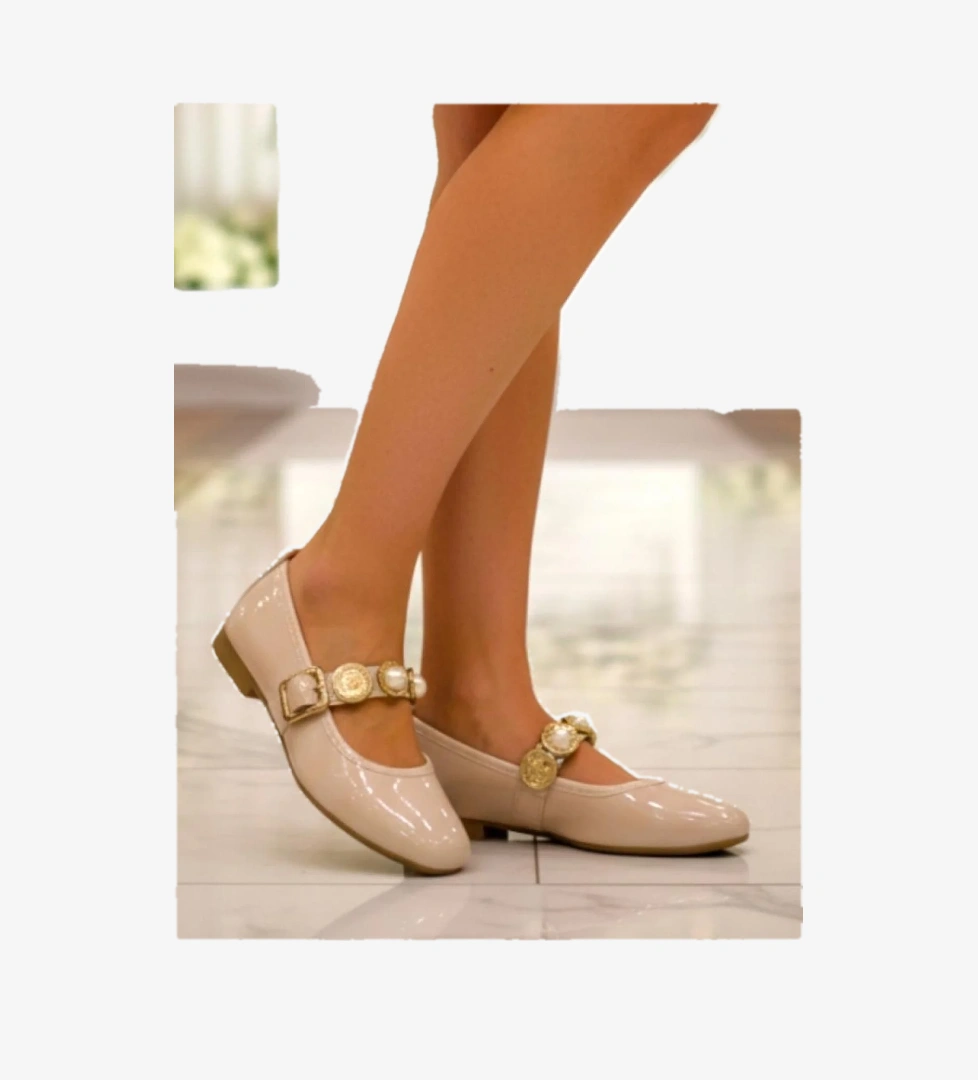 Ellaboni Beyaz Ellaboni Mary Jane Kadın Parlak Rugan Babet Şık Tuğra Tokalı Ortopedik Taban Günlük Ev Ofis Ayakkabısı Babet