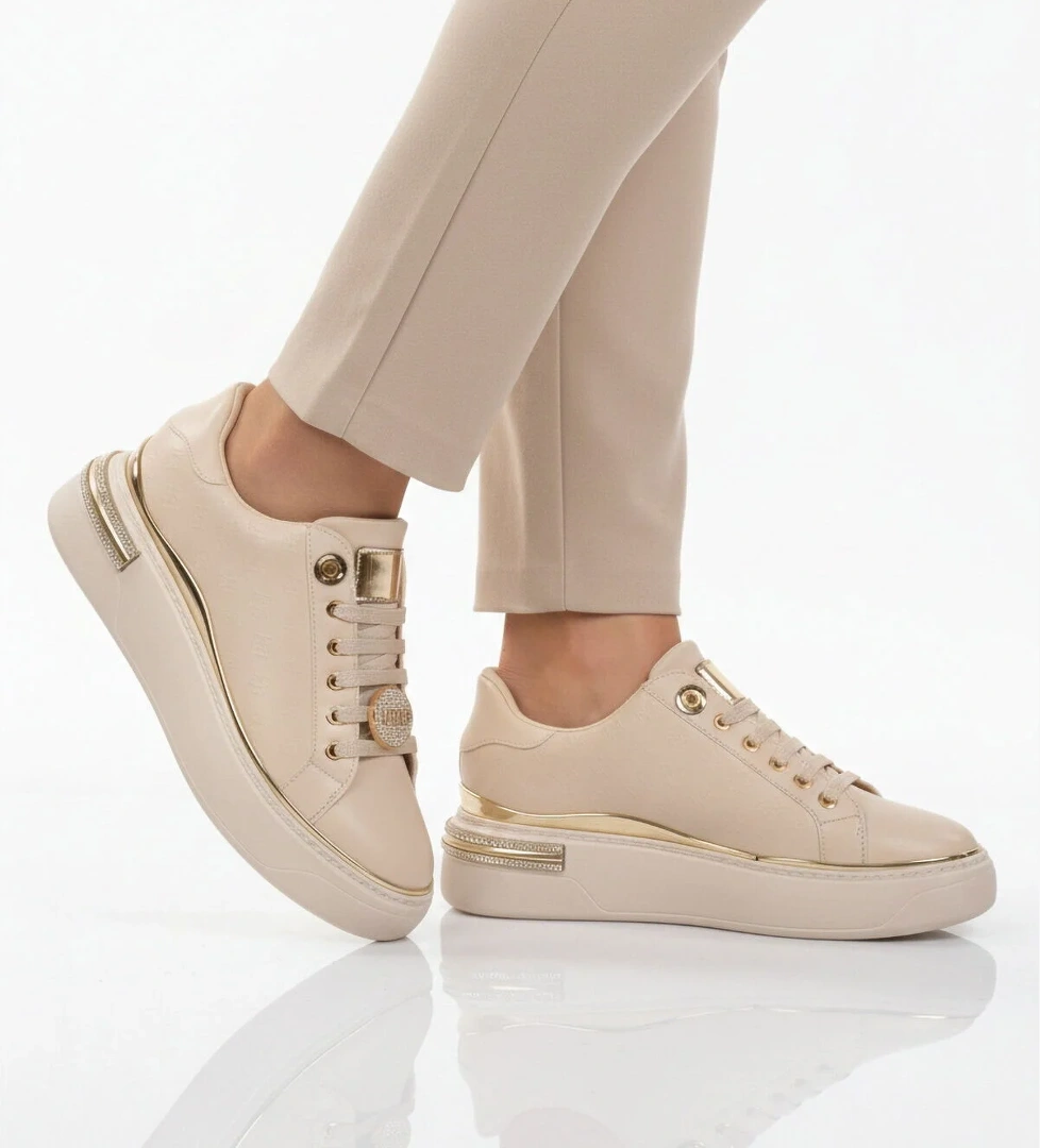 Ayakmod Bej Bağcıklı Taş İşlemeli Hafif Kadın Sneaker 431156 Z