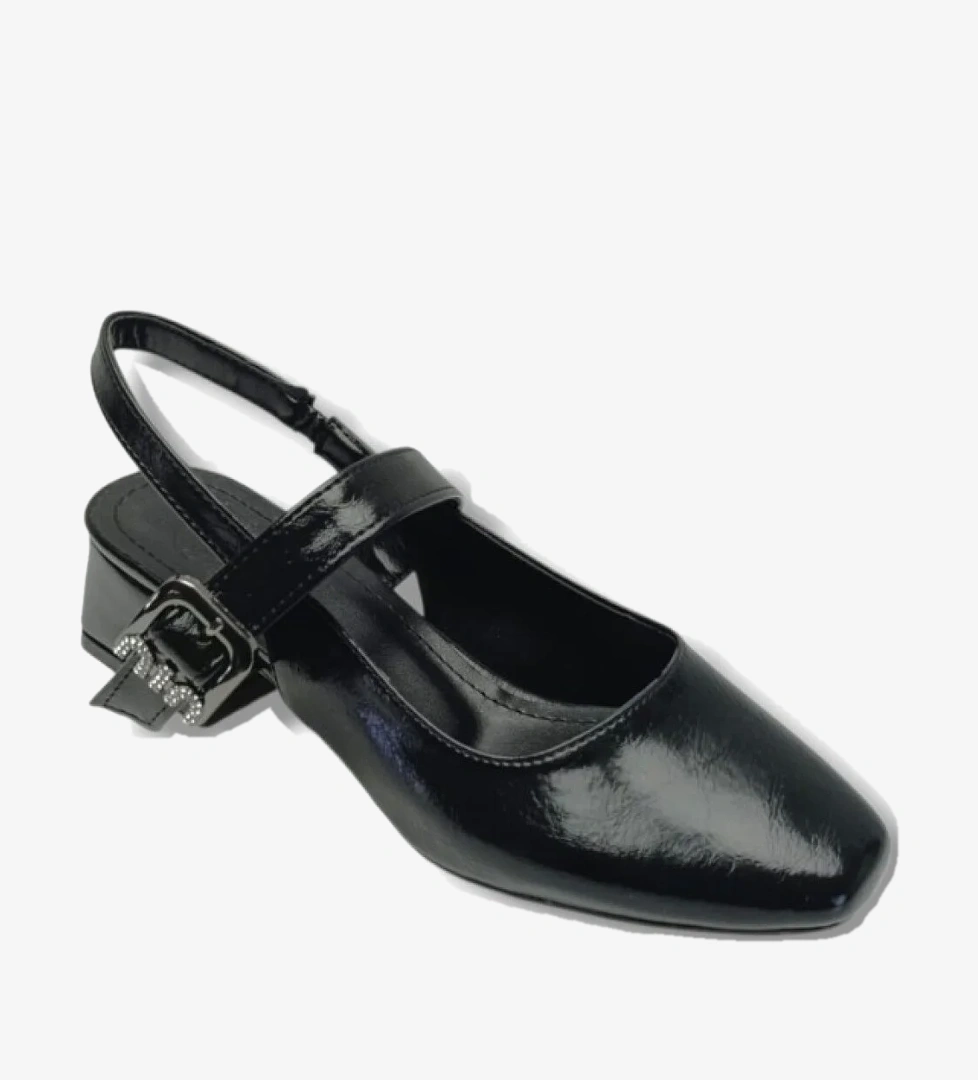 C-Shoes Ceylan Shoes 315-26 Kırışık Rugan Deri Kısa Kare Topuk Arkası Açık Kadın Ayakkabı