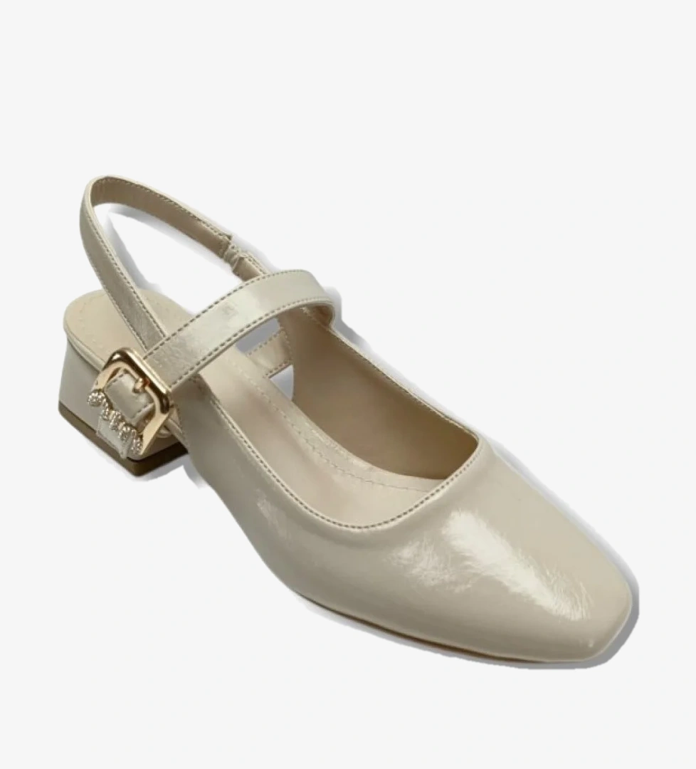 C-Shoes Ceylan Shoes 315-26 Kırışık Rugan Deri Kısa Kare Topuk Arkası Açık Kadın Ayakkabı