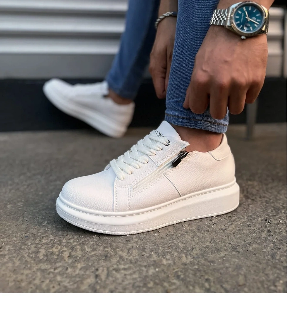 Pabucmarketi Beyaz Bağcıklı Fermuarlı Erkek Sneaker