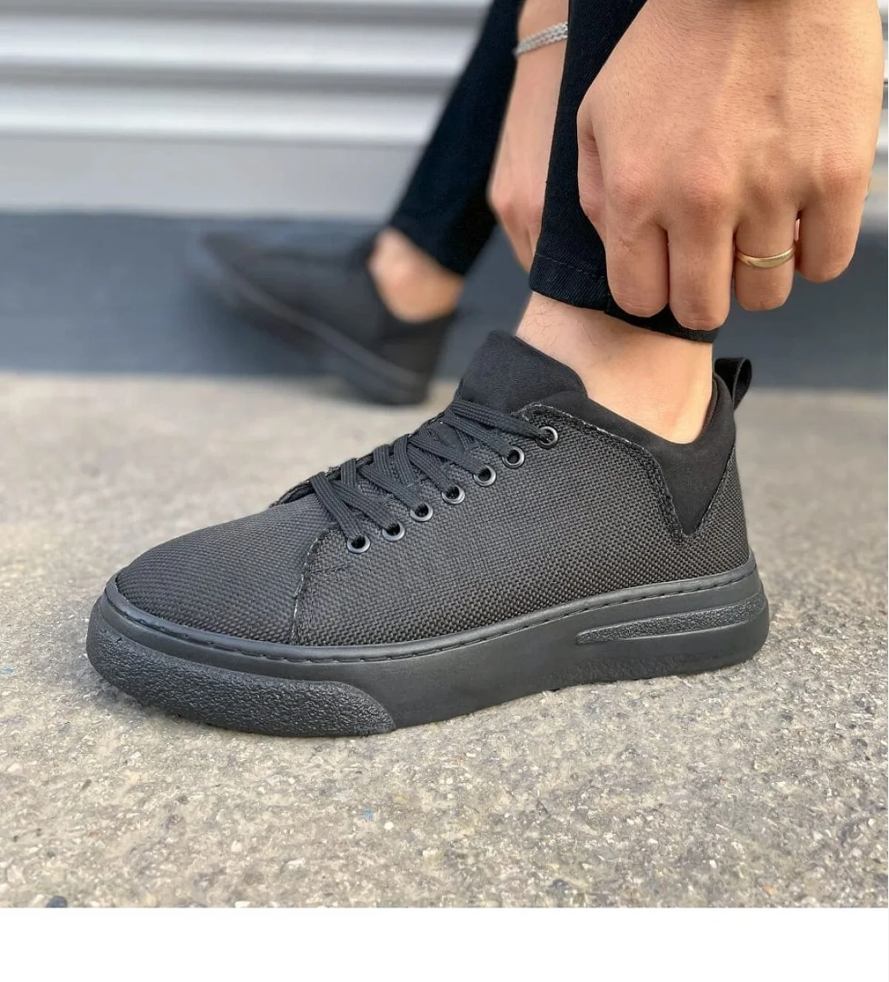Pabucmarketi Siyah (Siyah Taban) Keten Bağcıklı Erkek Sneaker