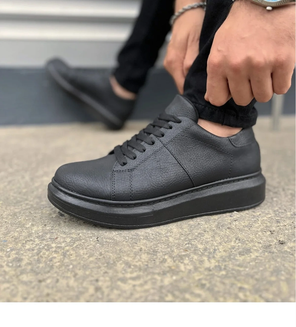 Pabucmarketi Siyah (Siyah Taban) Bağcıklı Erkek Sneaker