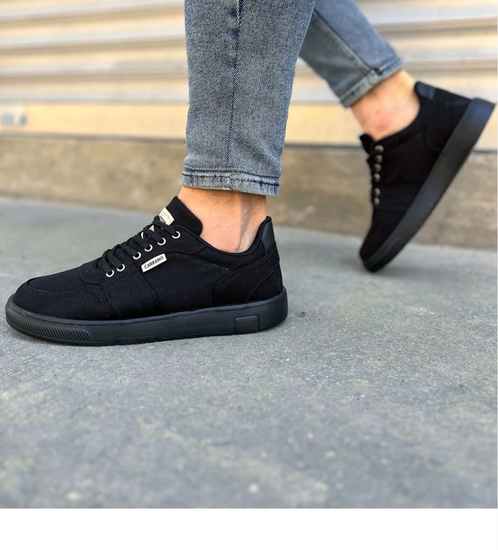 Pabucmarketi Siyah Keten Bağcıklı Erkek Sneaker