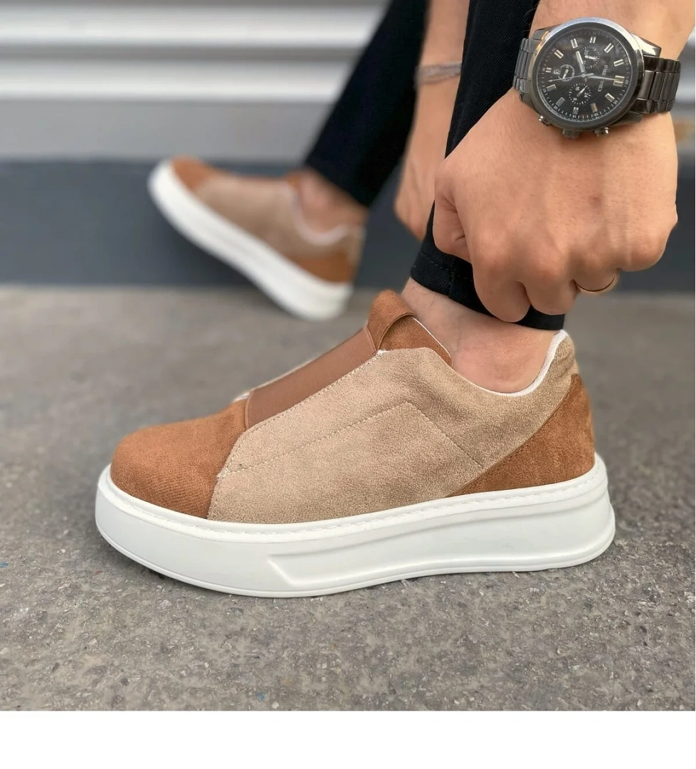 Pabucmarketi Taba Süet Vizon Detaylı Lastikli Erkek Sneaker