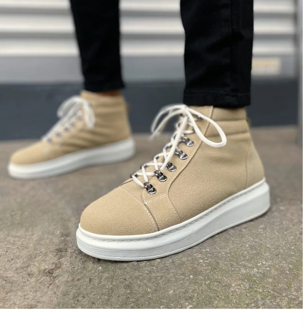 Pabucmarketi Krem Süet Bağcıklı Erkek Sneaker Bot