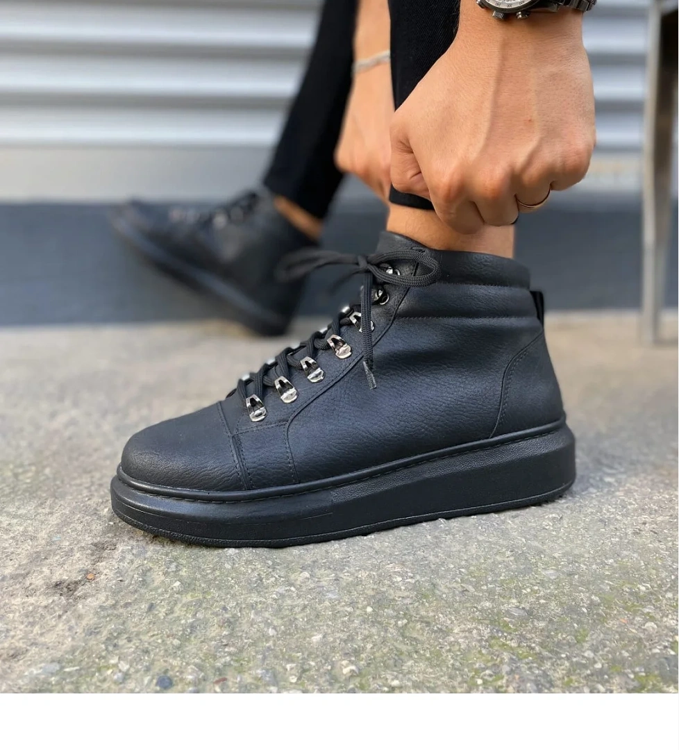 Pabucmarketi Siyah Süet (Beyaz Taban) Bağcıklı Erkek Sneaker Bot