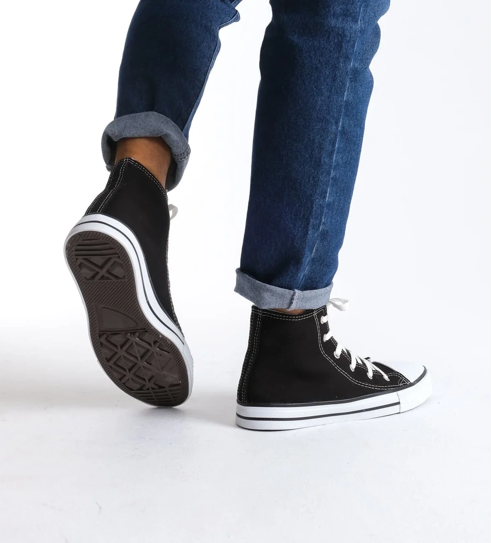 Pabucmarketi Siyah Keten Bağcıklı Erkek Hi Sneaker