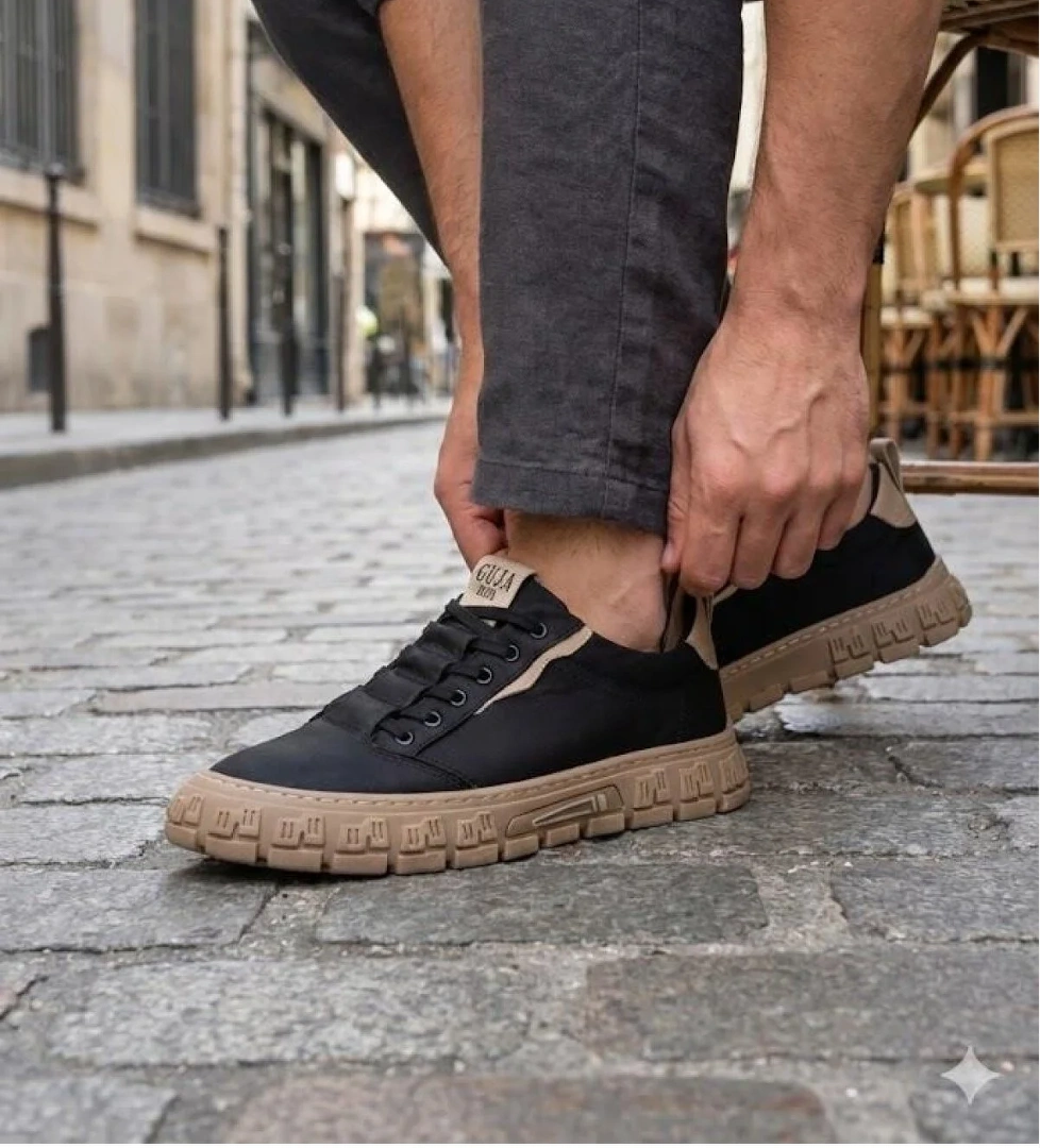 Guja 26Y518 Rahat Desenli Kauçuk Taban Tekstil Lastik Bağcıklı Sneaker Erkek Ayakkabı