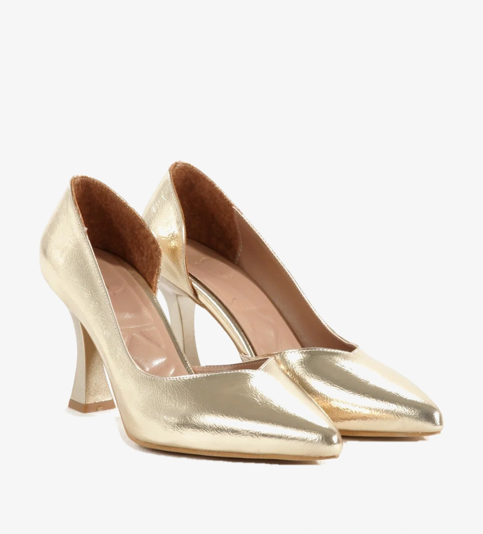 Modabuymuş Altın Gold Renk Yanı Açık Kadeh Topuklu Stiletto Dore Abiye Ayakkabı