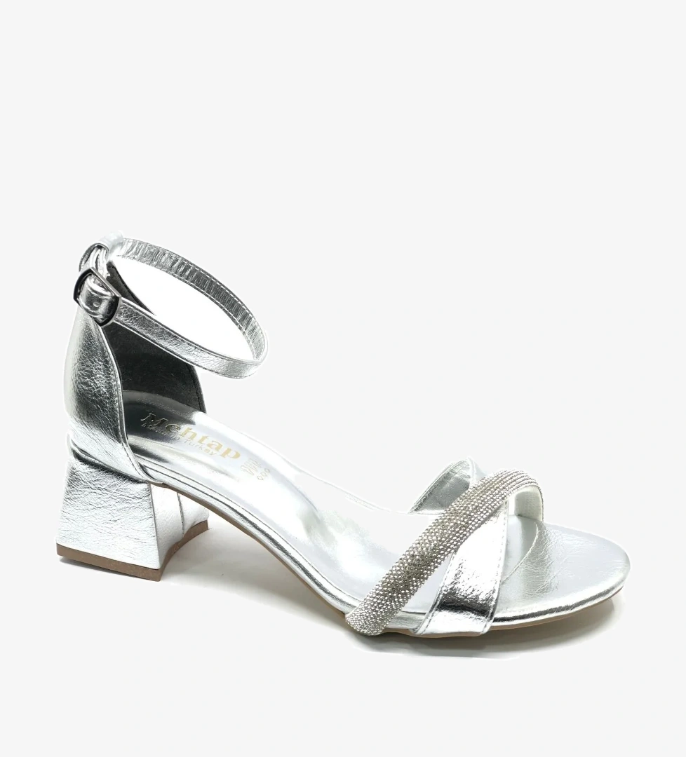 Mehtap Bej Mehtap Şerit Taşlı 4 cm Topuklu Kadın Abiye Ayakkabı