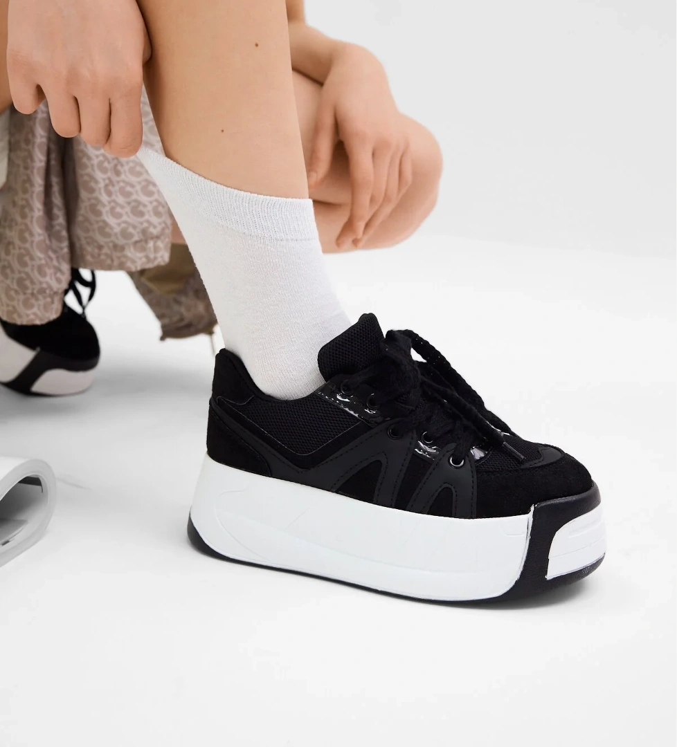 Tonny Black Kadın Siyah Yüksek Taban Rahat Bağcıklı Sneaker