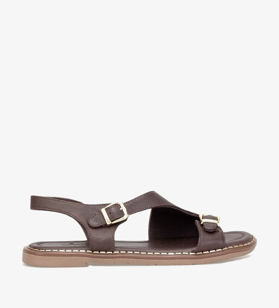 Ayakkabı Fuarı Siyah Ayakkabı Fuarı Fuari Elit KOC54-07 Kadın Hakiki Deri Düz Sandalet