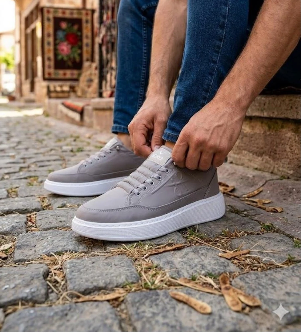 Fort Lukas Noka Rahat Hafif Lastik Bağcıklı Keten Sneaker Erkek Ayakkabı
