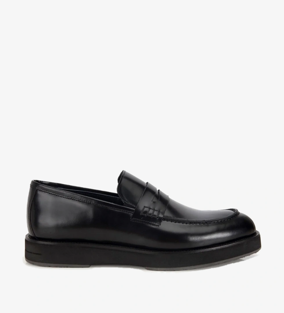Hotiç Erkek Açma Deri Siyah Kalın Tabanlı Klasik Loafer
