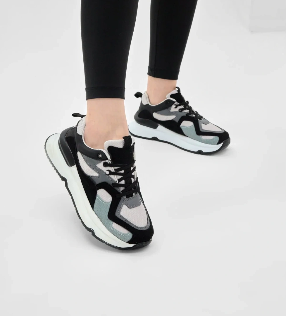 Tonny Black Kadın Siyah Gri Eva Taban Rahat Kalıp Sneaker