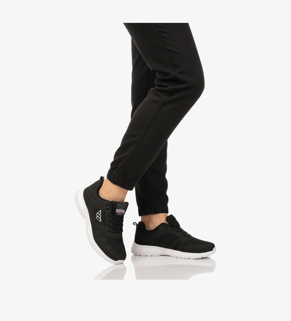 Walkway Siyah Beyaz Fileli Hafif Bağcıklı Esnek Unisex Spor Ayakkabı 020 G