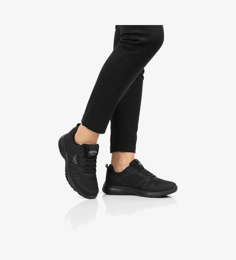 Walkway Siyah Fileli Hafif Bağcıklı Esnek Unisex Spor Ayakkabı 020 G
