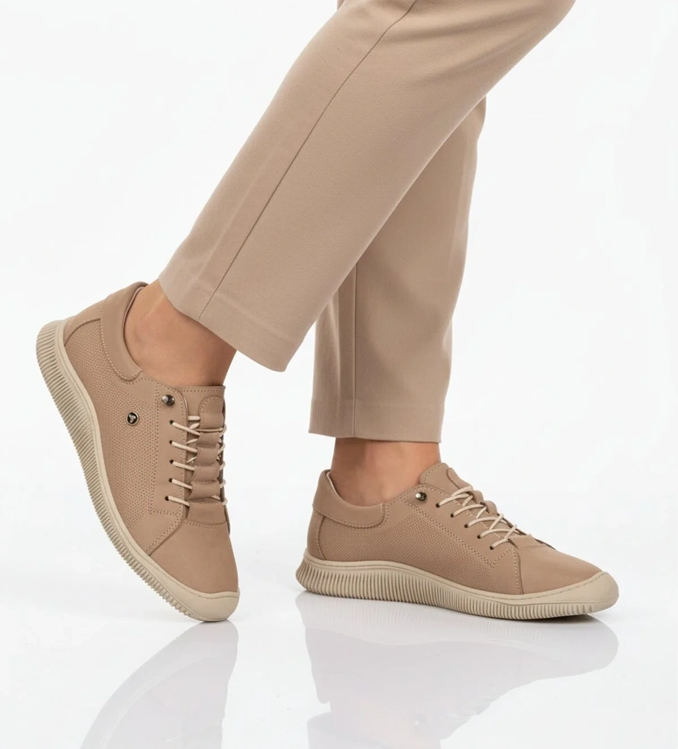 Ayakmod Bej Ayakmod Hakiki Deri Ortopedik Kadın Casual Ayakkabı 5605 Z