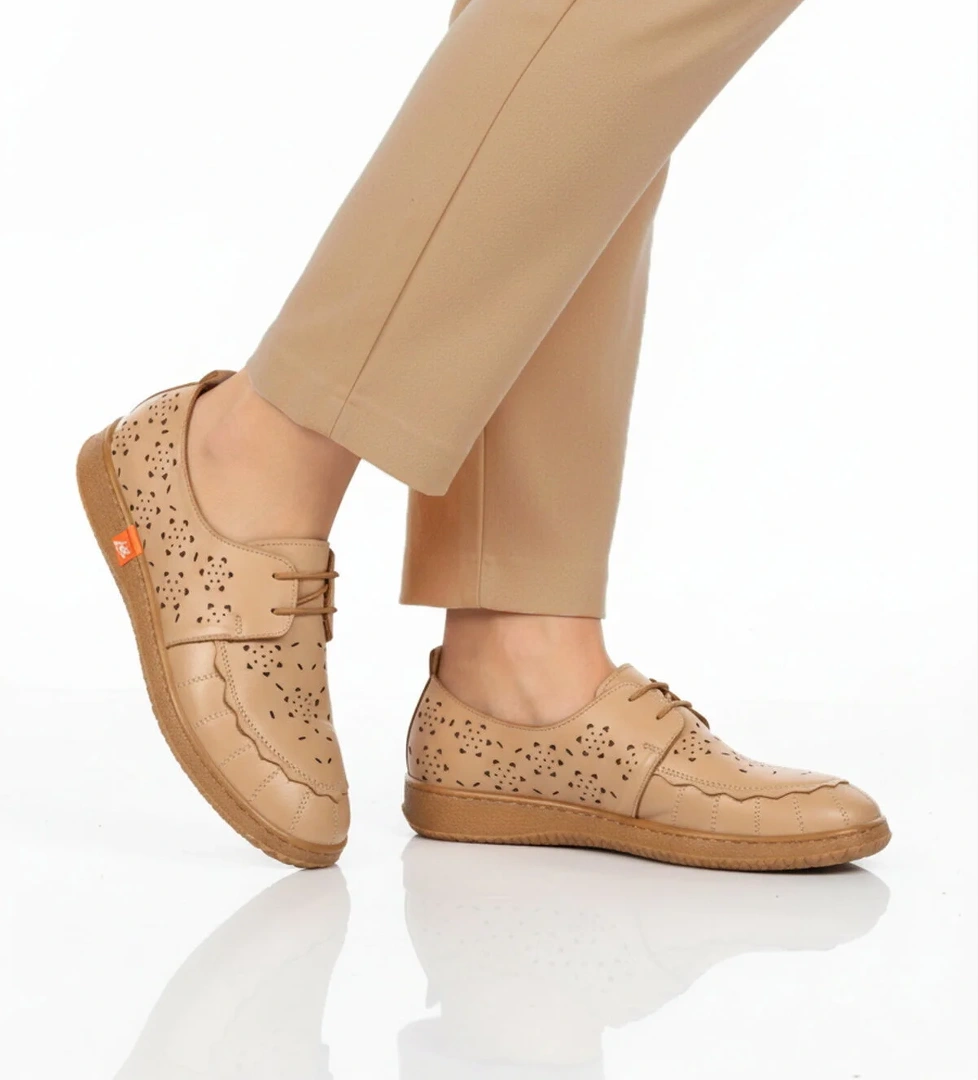 Ayakmod Bej Ayakmod Hakiki Deri Kadın Casual Ayakkabı 2084 Z