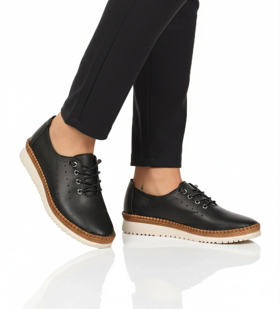 Ayakmod Siyah Ayakmod Hakiki Deri Ortopedik Kadın Casual Ayakkabı 508 Z