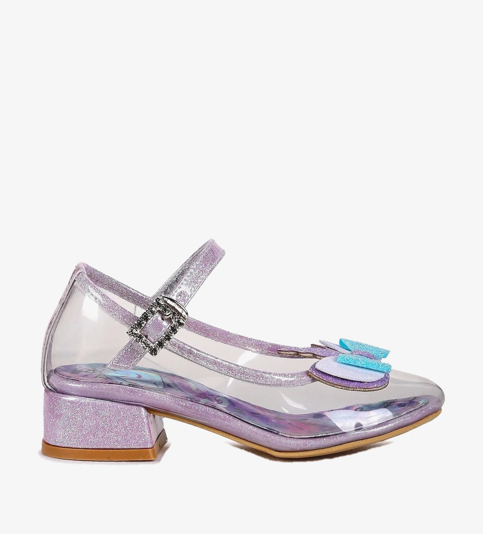 Kiko Kids Rosella Unicorn Kız Çocuk Topuklu Abiye Şeffaf Ayakkabı Lila - Beyaz