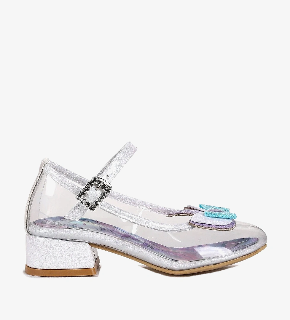 Kiko Kids Rosella Unicorn Kız Çocuk Topuklu Abiye Şeffaf Ayakkabı Beyaz