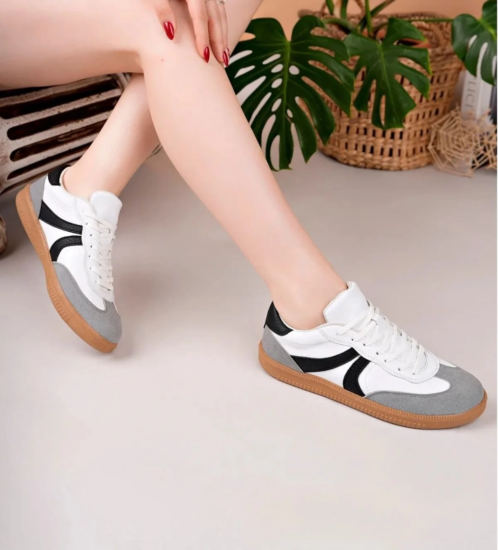 Pabucmarketi Bağcıklı Unisex Spor Ayakkabı Beyaz Siyah