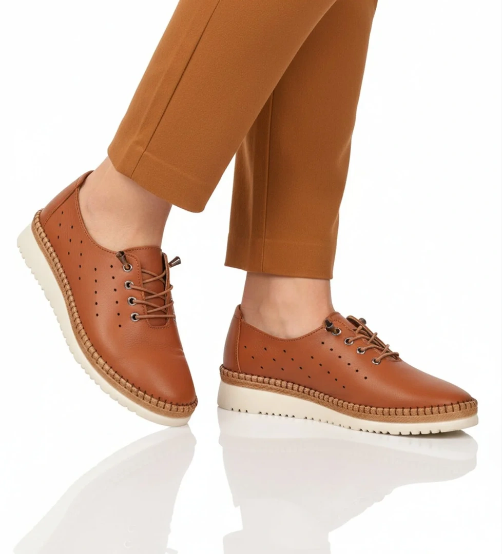 A Spor Bej A Spor Hakiki Deri Kadın Günlük Ayakkabı